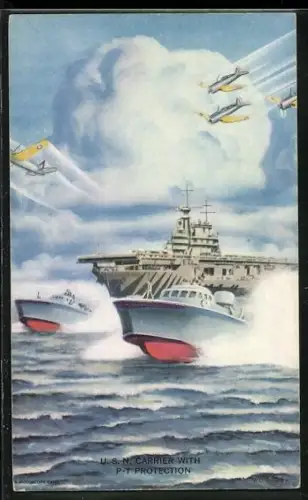 AK Kriegsschiff USN Carrier with PT-Protection