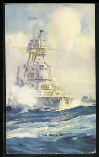 Künstler-AK Kriegsschiff USN Battleship auf hoher See