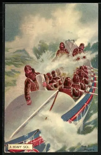 Künstler-AK A heavy Sea, Seenotrettungsboot in rauer See, Seenotrettung
