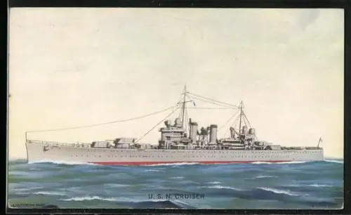 AK Kriegsschiff USN Cruiser in Fahrt