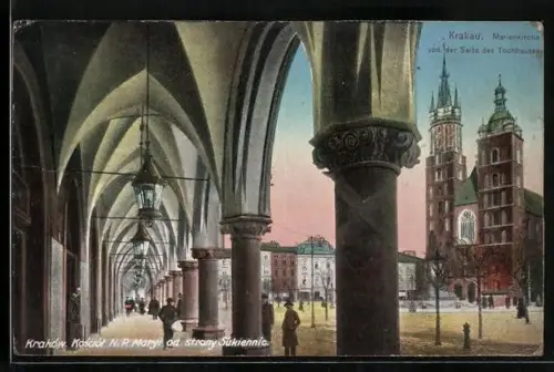 AK Krakau-Krakow, Marienkirche von der Seite des Tuchhauses, Säulengang