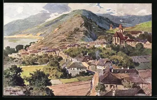 Künstler-AK Fritz Lach: Spitz a. Donau, Teilansicht
