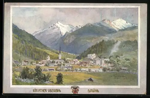 Künstler-AK Gmünd, Gesamtansicht mit Gebirge