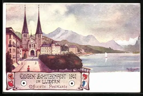 Künstler-AK Luzern, Eidgen. Schützenfest 1901, Ortsansicht