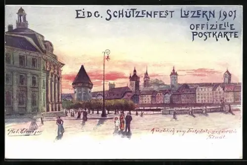 AK Luzern, Eidgen. Schützenfest 1901, Ausblick vom Festplatz gegen die Stadt