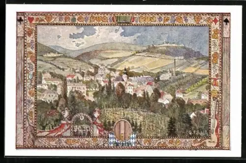 AK Wien, 10. Sängerbundesfest 1928, Grinzing mit Kobenz und Kahlenberg