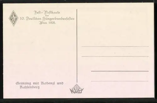 AK Wien, 10. Sängerbundesfest 1928, Grinzing mit Kobenz und Kahlenberg
