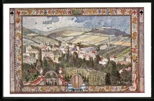 AK Wien, 10. Sängerbundesfest 1928, Grinzing mit Kobenz und Kahlenberg