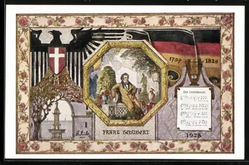 AK Portrait von Franz Schubert, 10. Deutsche Sängerbundesfest Wien 1928