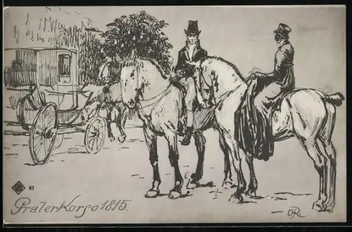 Künstler-AK Kaiserhuldigung, Prater Korso 1815, Dame und Herr zu Pferd