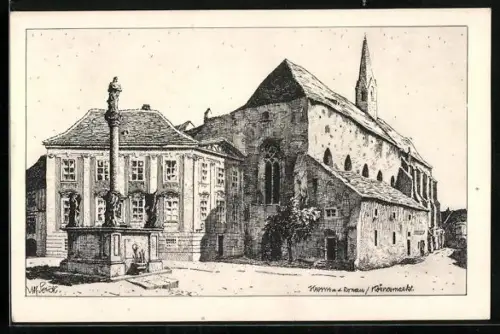 Künstler-AK Ulf Seidl: Krems, Körnermarkt mit Turm