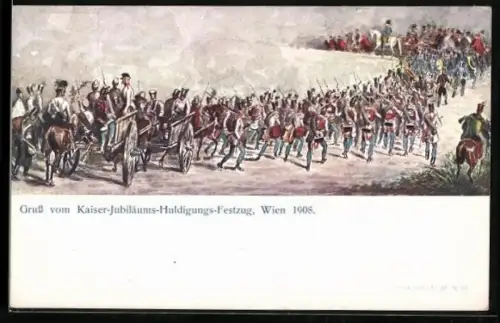 Künstler-AK Kaiser-Jubiläums-Huldigungs-Festzug Wien 1908