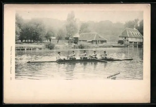 AK Männer in einem Vierer mit Steuermann auf einem Fluss