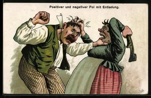 AK Mann und Frau streiten sich, frauenfeindlicher Humor