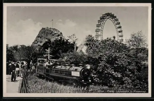 AK Wien, Prater, Liliputbahn und Riesenrad
