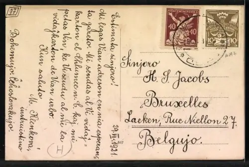 AK Chlumec n. C., Strassenpartie mit Rathaus