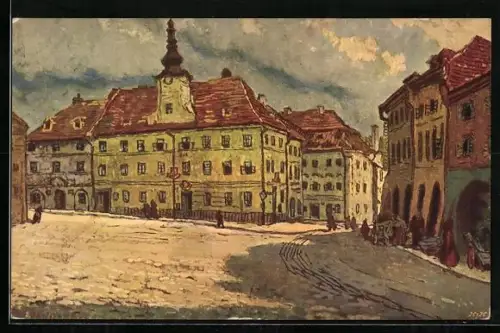 Künstler-AK Königgrätz / Hradec Kralove, Malé námestí
