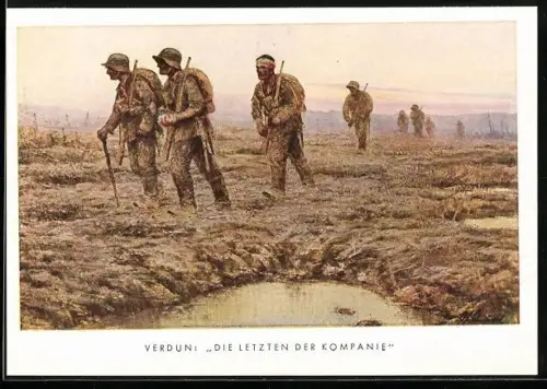 Künstler-AK sign. H. Schnürpel: Verdun, Die letzten der Kompanie