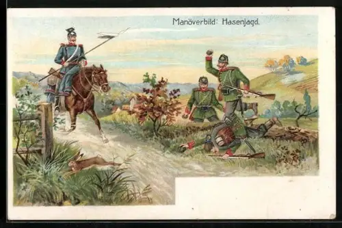 AK Kaisermanöver, Manöverbild: Soldaten bei der Hasenjagd