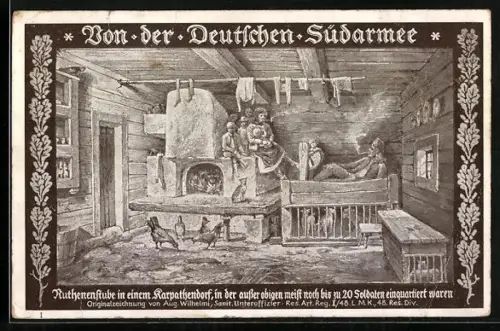 AK Russische Familie sitzt zusammen in der Bauernstube