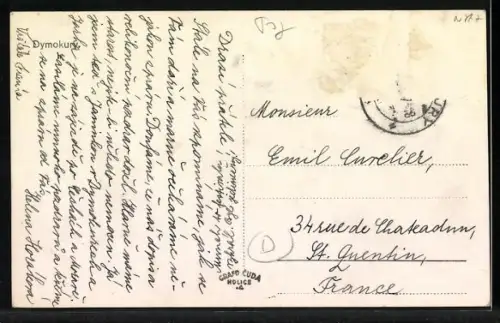 AK Dymokury, Strassenpartie mit Kirche