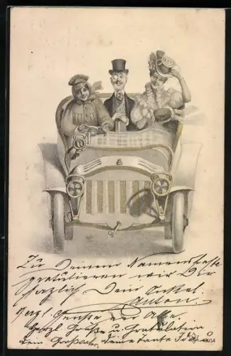 AK Elegante Gesellschaft in einem Auto