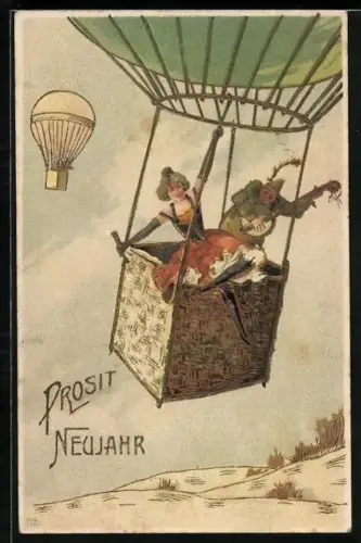 AK Dame in einem Ballon