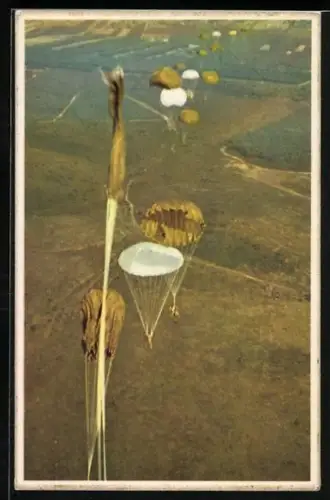 AK Fallschirmjäger springen aus einem Flugzeug