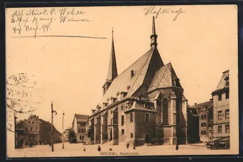 AK Weimar / Thüringen, Herderplatz mit Kirche