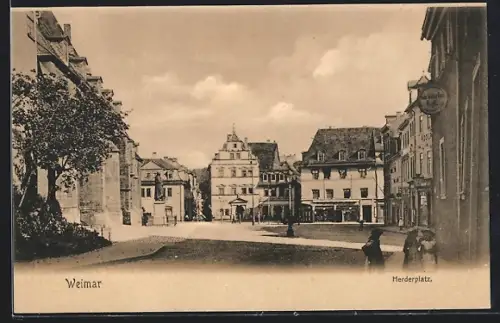 AK Weimar / Thüringen, Herderplatz mit Denkmal