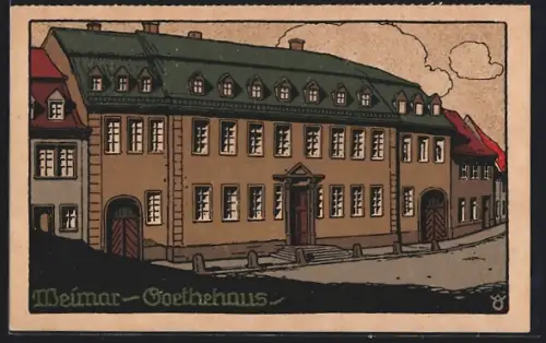 Steindruck-AK Weimar / Thüringen, Goethehaus mit Strassenpartie