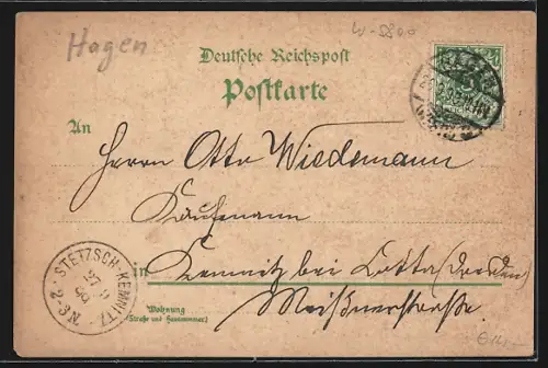 Lithographie Hagen / Westfalen, Stadtansicht, Eichenbaum, Schäfer mit Herde