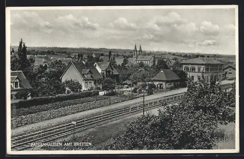 AK Zaisenhausen / Baden, Ortsansicht mit Bahnhof und Gleisanlagen