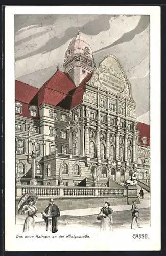 Künstler-AK Cassel, Neues Rathaus an der Königsstrasse