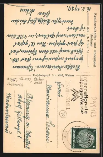 AK Weimar / Thüringen, Cafe und Konditorei Goethezimmer, Inh. A. Schmidt