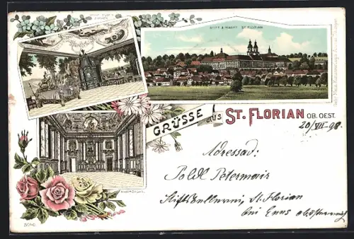Lithographie St. Florian, Stift und Markt, Prinz Eugen-Zimmer