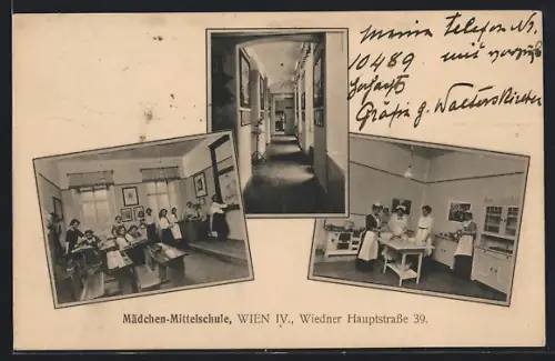 AK Wien, Innenaichten der Mädchen-Mittelschule, Wiedner Hauptstrasse 90