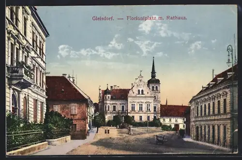 AK Gleisdorf, Florianiplatz mit Rathaus