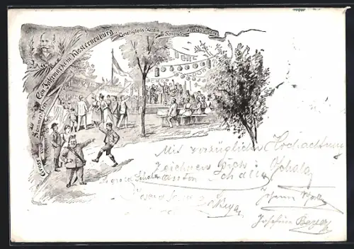 Lithographie Klosterneuburg, Geselligkeits-Verein des Personales der Welt Blau, Jahrmarkt