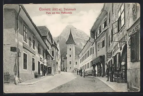 AK Eisenerz, Platz mit dem Pfaffenstein und Geschäften