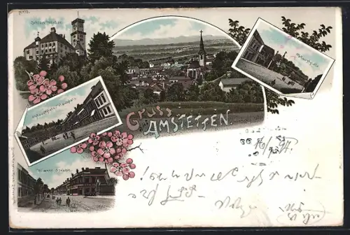 Lithographie Amstetten, Hauptplatz, Wiener Strasse, Schloss Wallse