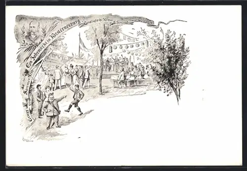 Lithographie Klosterneuburg, Jahrmarkt beim Sommerfest