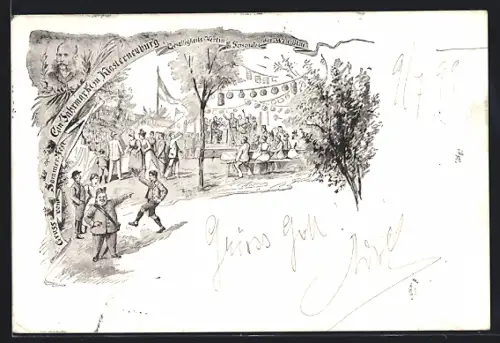 Lithographie Klosterneuburg, Jahrmarkt beim Sommerfest