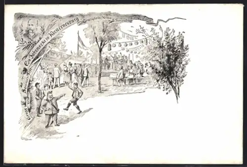 Lithographie Klosterneuburg, Jahrmarkt beim Sommerfest