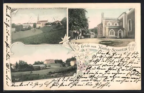 AK Maria Schmolln, Ortsansicht, Gnadencapelle, Asyl