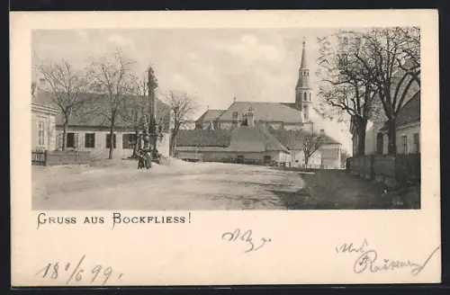 AK Bockfliess, Strassenpartie mit Blick zur Kirche