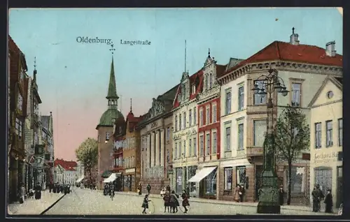 Goldfenster-AK Oldenburg / O., Geschäften mit leuchtenden Fenstern in der Langestrasse