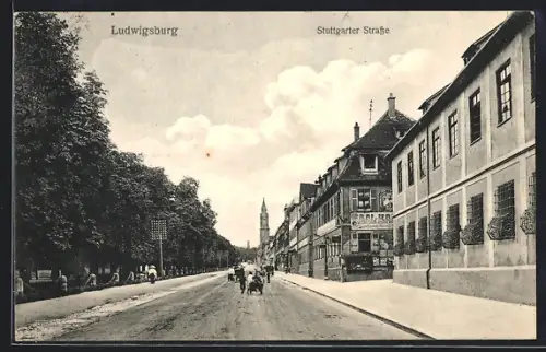 AK Ludwigsburg / Württemberg, Stuttgarter Strasse mit Gasthaus Saalbau
