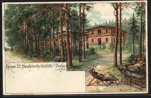 Künstler-Lithographie Oskar Herrfurth: München / Bad Berka, Sophienheilstätte