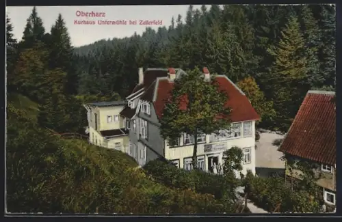 AK Zellerfeld /Harz, Hotel Kurhaus Untermühleaus der Vogelschau